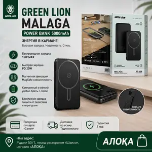 Внешний аккумулятор 5000 mAh Green Lion Malaga, Душанбе