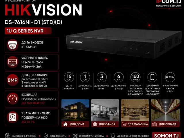 Видеорегистратор IP Hikvision DS-7616NI-Q1 STD D, Хуҷанд