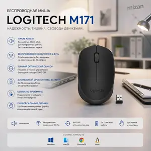 Беспроводная мышь Logitech M171 Wireless Mouse 1000 DPI Black, Душанбе