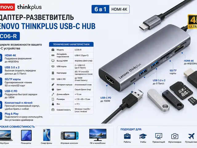 Адаптер-разветвитель Lenovo thinkplus USB.C Hub LC06.R, Худжанд