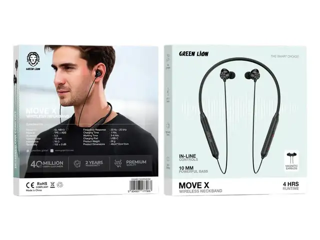 Наушники Green Lion Move X Wireless Neckband - Black, Душанбе
