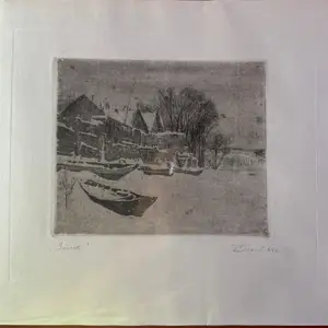 Офорт Зима 1969 г., художник Белов Г. Ф. 1937-2025 гг., Душанбе