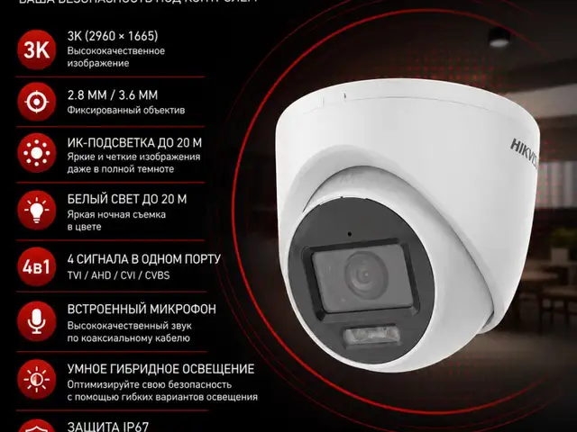 Камера внутренняя Hikvision TURBO HDDS-2CE76K0T-LPFS 2.8mm O-STD, Хуҷанд