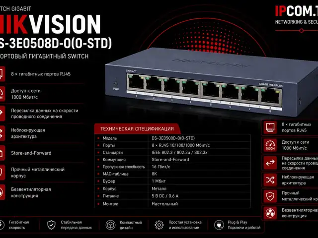 Коммутатор Swich Hikvision Gigabit DS-3E0508-O O-STD, Хуҷанд