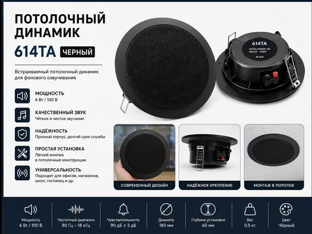 Потолочный динамик 614TA черный, Худжанд