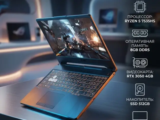 Ноутбук Asus Tuf Gaming/ryzen5-7535Hs/ram 8gb DDR5/RTX 3050 4gb/SSD 512gb/displa, Душанбе