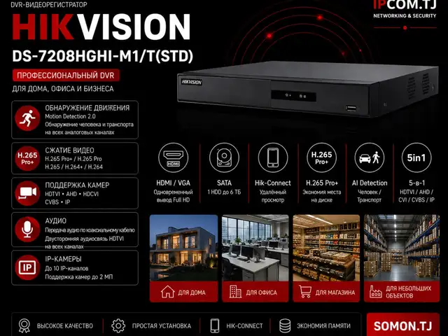 Видеорегистратор Hikvision DVR DS-7208HGHI-M1/T STD, Худжанд