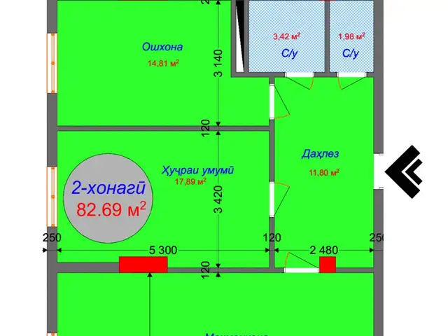 1-комн. квартира, 2 этаж, 1 м², Садриддин Айни 112, Турсунзаде