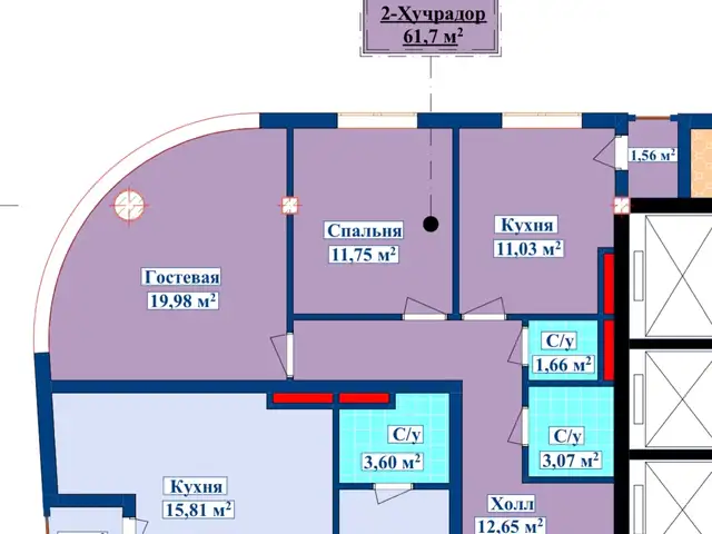 2-комн. квартира, 8 этаж, 62 м², Исмоили Сомони, Душанбе