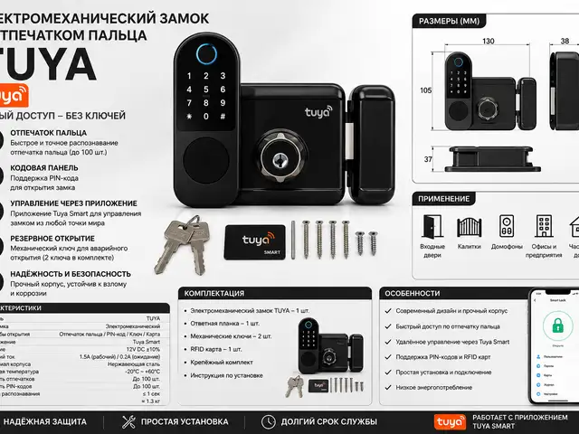 Электро механический замок.отпечаток TUYA черный, Хуҷанд
