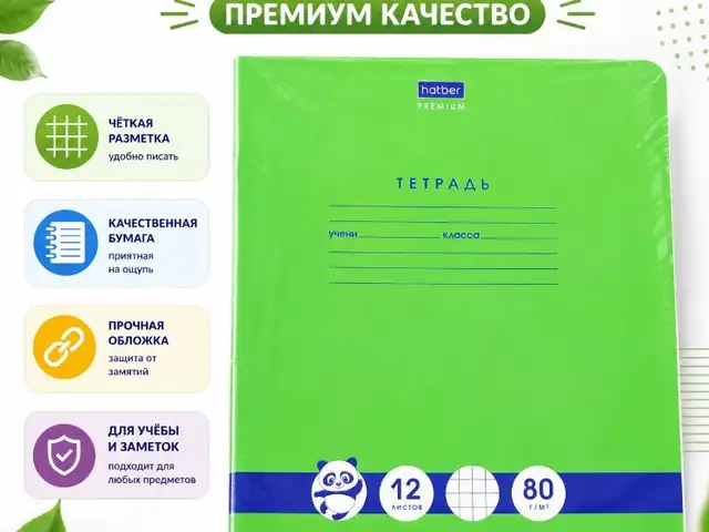 Тетрадь Hatber Premium в клетку, 12 листов, 80 г/м - зелёная, Душанбе