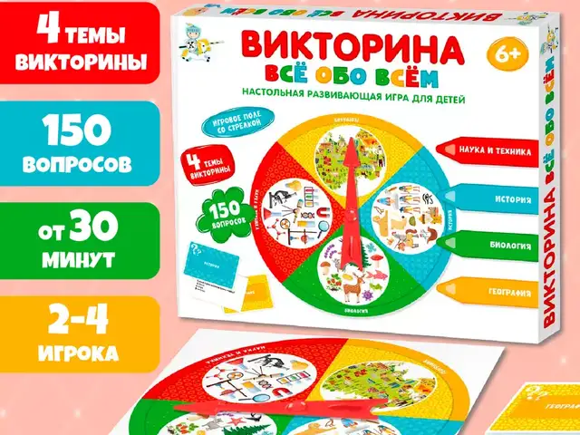 Викторина Всё обо всём. Настольная развивающая игра для детей., Душанбе