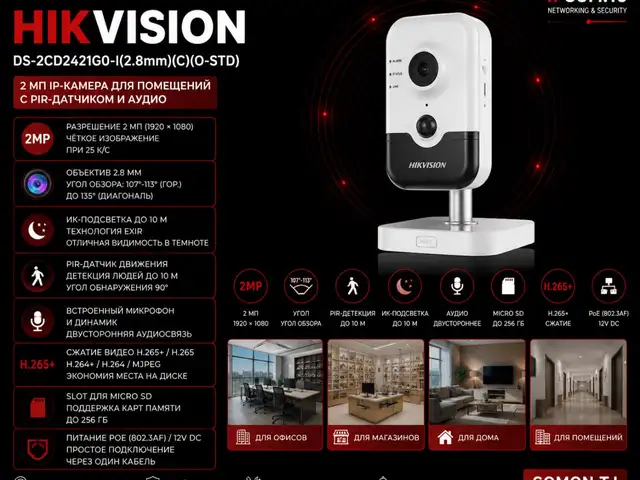 Камера внутренняя IP Hikvision DS-2CD2421G0-I 2.8mm C O-STD, Худжанд