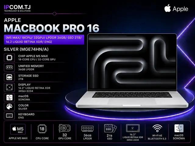 Apple MacBook Pro 16 M5 Max/ 18CPU/ 32GPU/ LPDDR 36GB/ SSD 2TB/ 16.2, Хуҷанд
