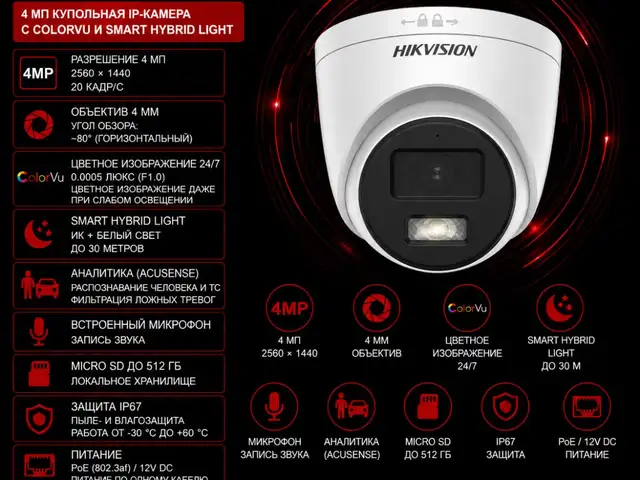 Камера внутренняя IP Hikivision DS-2CD1347G2H-LIU 4mm O-STD, Худжанд