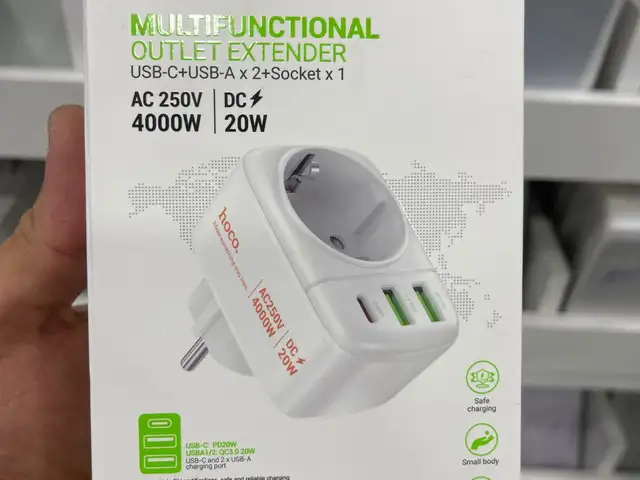 Сетевой адаптер Hoco AC26 3в1 1розетка EU/2USB 3A/Type-C PD20W, Душанбе