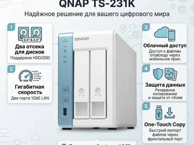 СЕТЕВОЕ ХРАНИЛИЩЕ NAS QNAP TS-231K, Душанбе