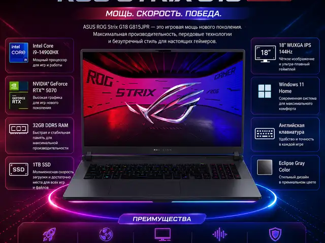 Игровой ноутбук ASUS ROG Strix G18 G815JPR, Core i9, 32ГБ, 1ТБ, RTX 5070, Душанбе